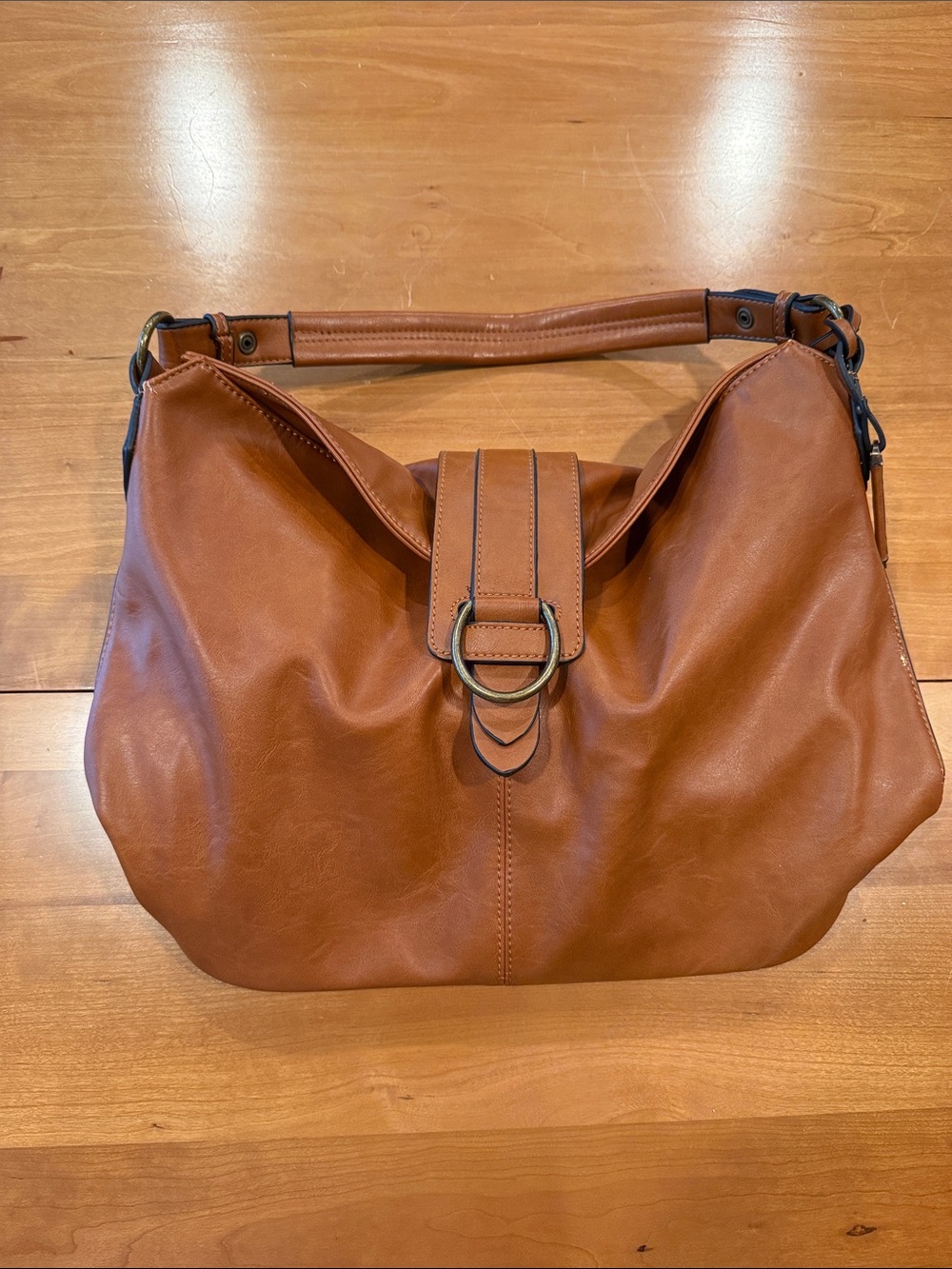 Simply Noelle Cognac Faux Leather Slouchy Hobo Bag